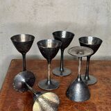 Set of six hammered metal stemmed glasses