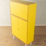 Classic sideboard from the 1960s, oak veneer, yellow Resopal, white steel feet