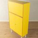 Classic sideboard from the 1960s, oak veneer, yellow Resopal, white steel feet