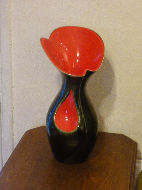 Vintage vase in ceramic brown and red, 1950/60s