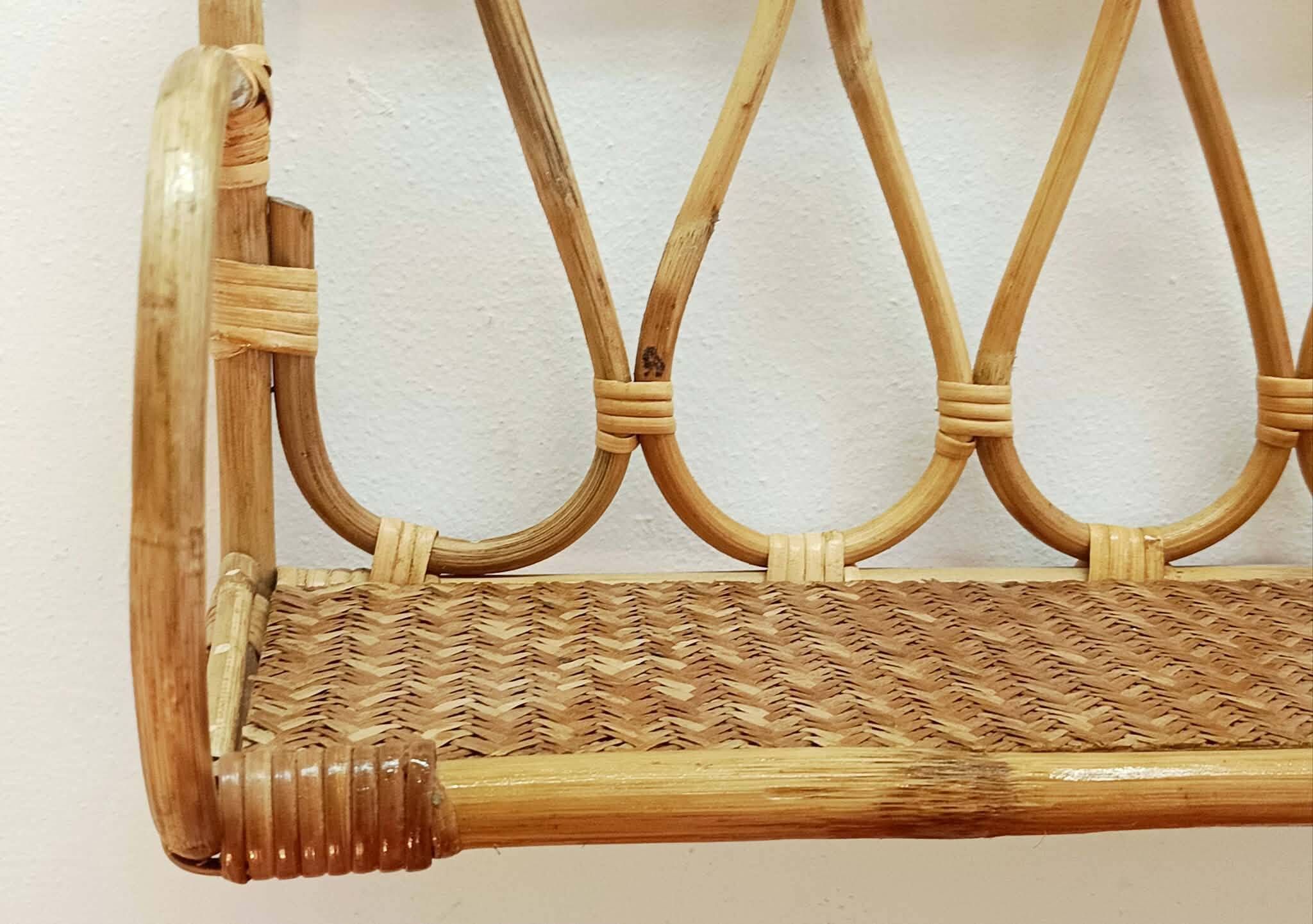Vintage rattan shelf from the 1970s