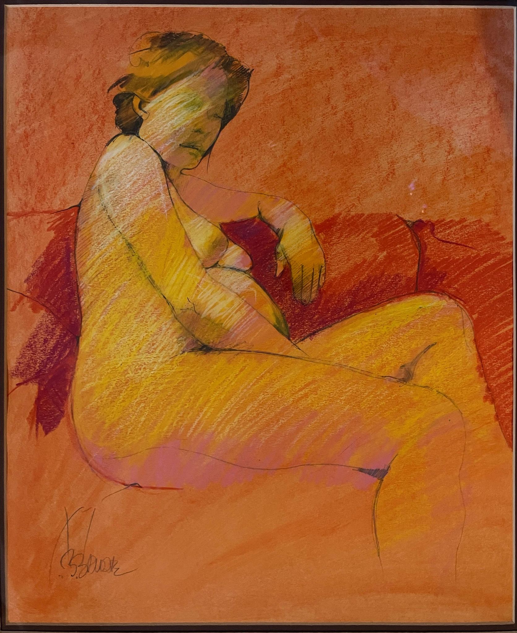 Tableau Pastel Claude Blanc-Brude (born in 1932) "Maternity"