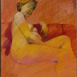 Painting Pastel Claude Blanc-Brude (born in 1932) "Maternity"