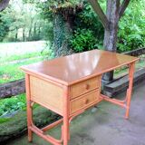 Rattan and beech desk and chair