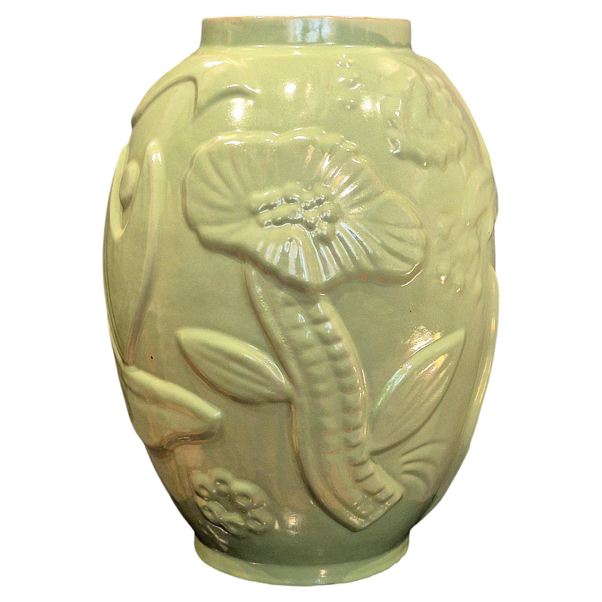 Large vase in celadon/green glazed earthenware, modern Swedish.
