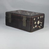 Ancient chinese box made of woolly wood and encrusted with mother-of-pearl