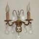 Pair of French Vintage Bronze Double Wall Lights Assorted Crystals 5331