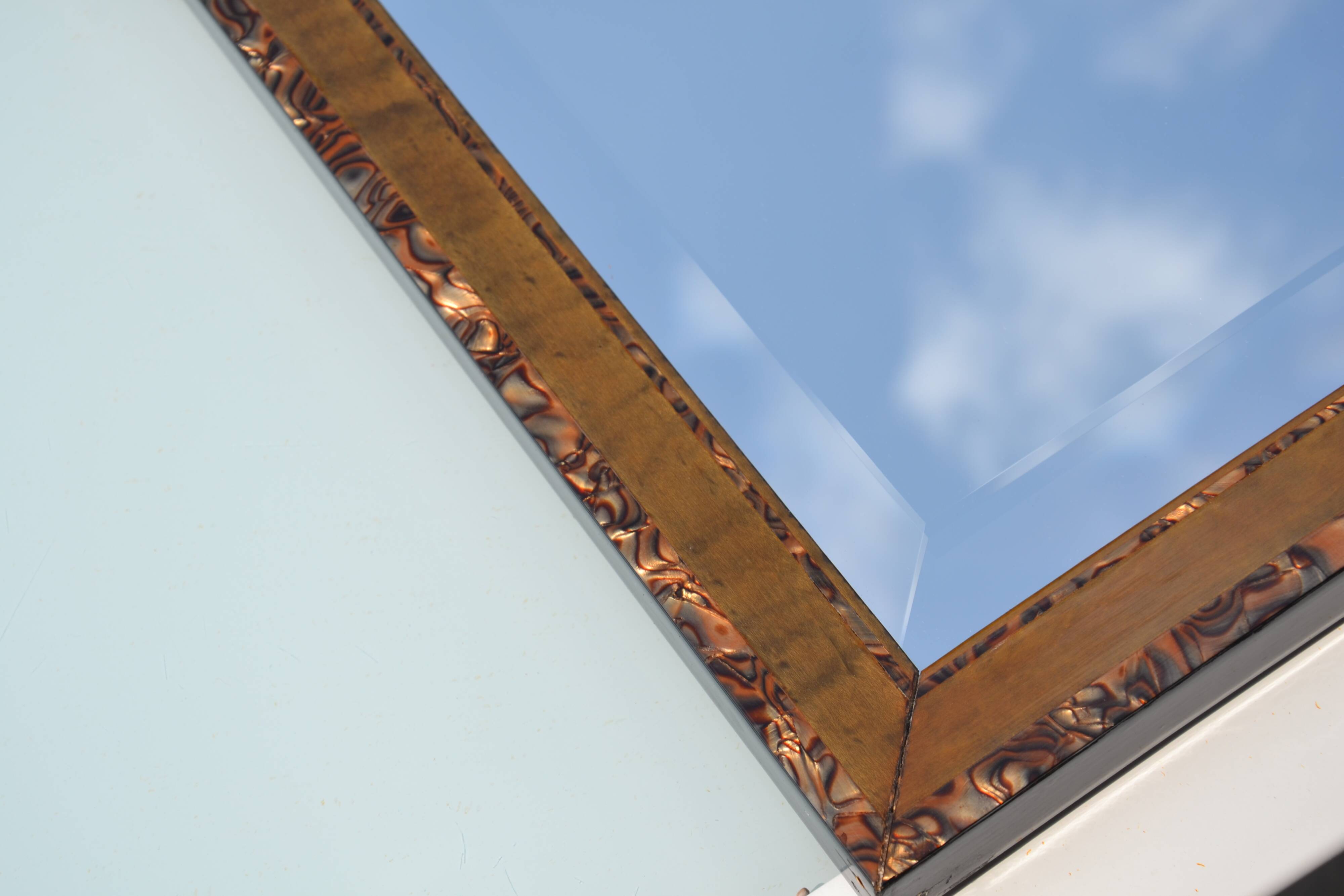 Large khaki beveled mother-of-pearl mirror from the 70s/80s