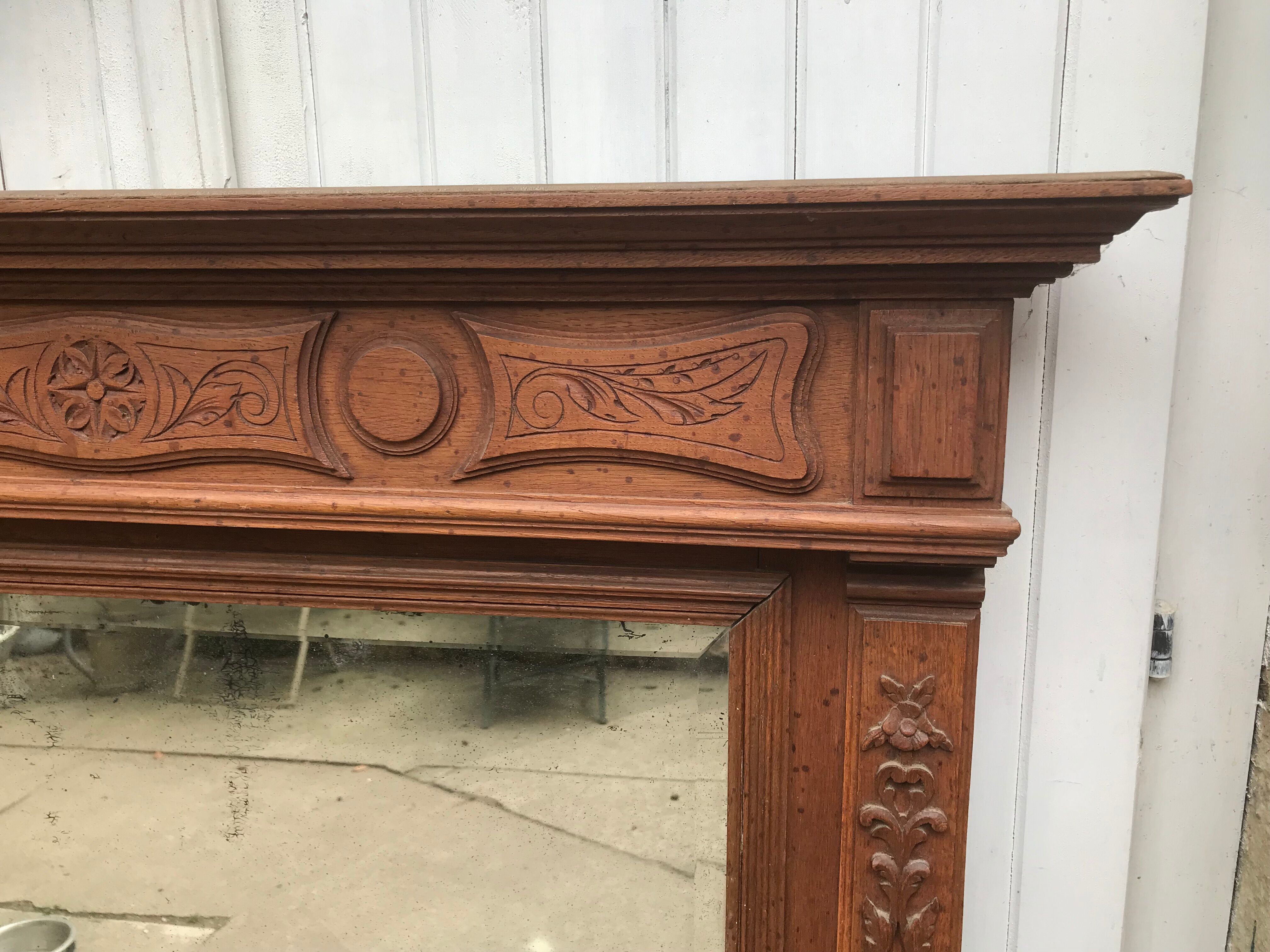 Carved wooden fireplace mirror 132 x 99