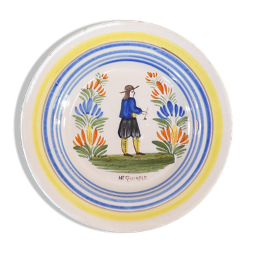 Plate in faience hr quimper decoration of breton