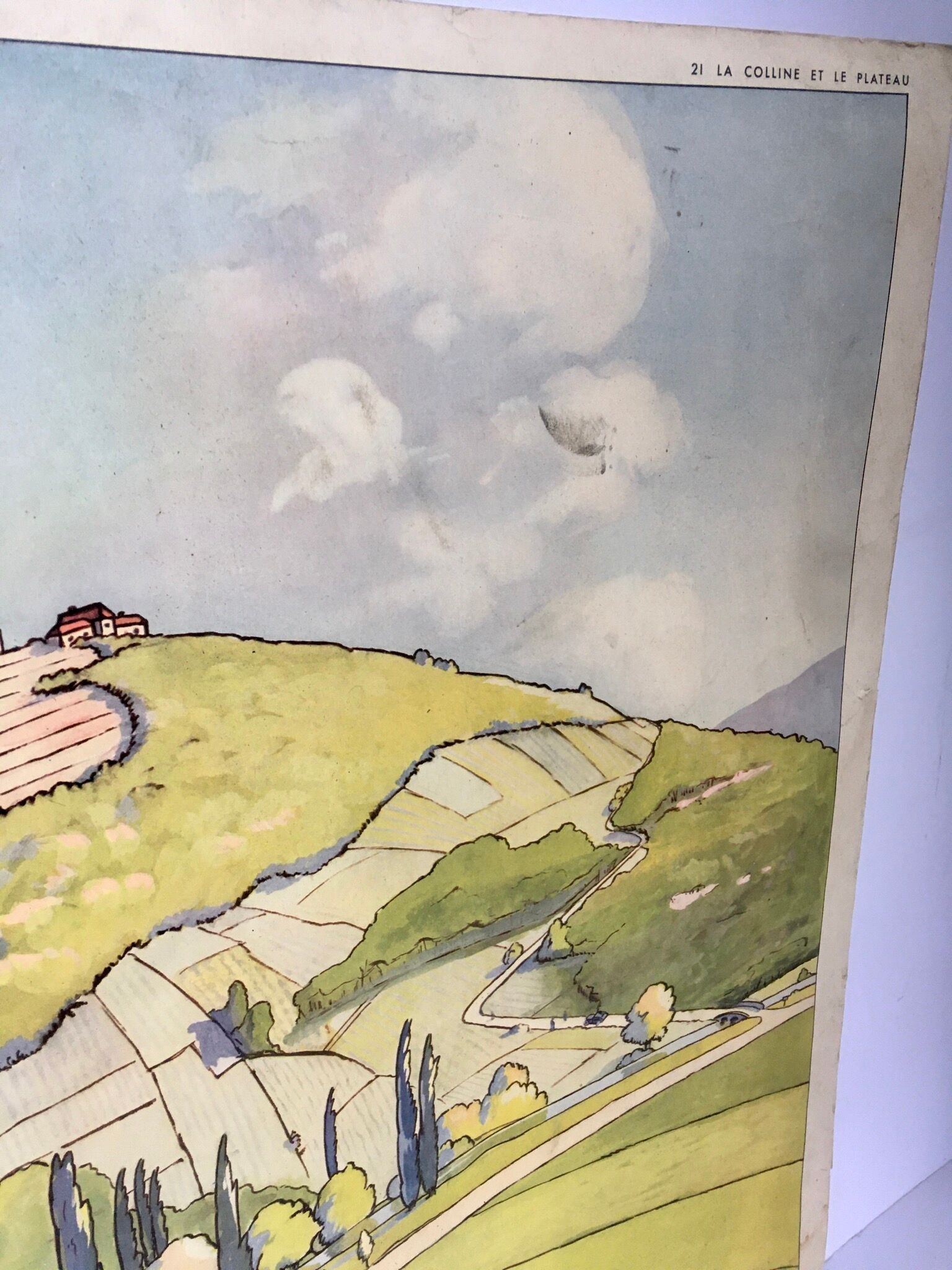 School poster vintage school landscape mountain two-sided signed Raylambert for Rossignol 50s