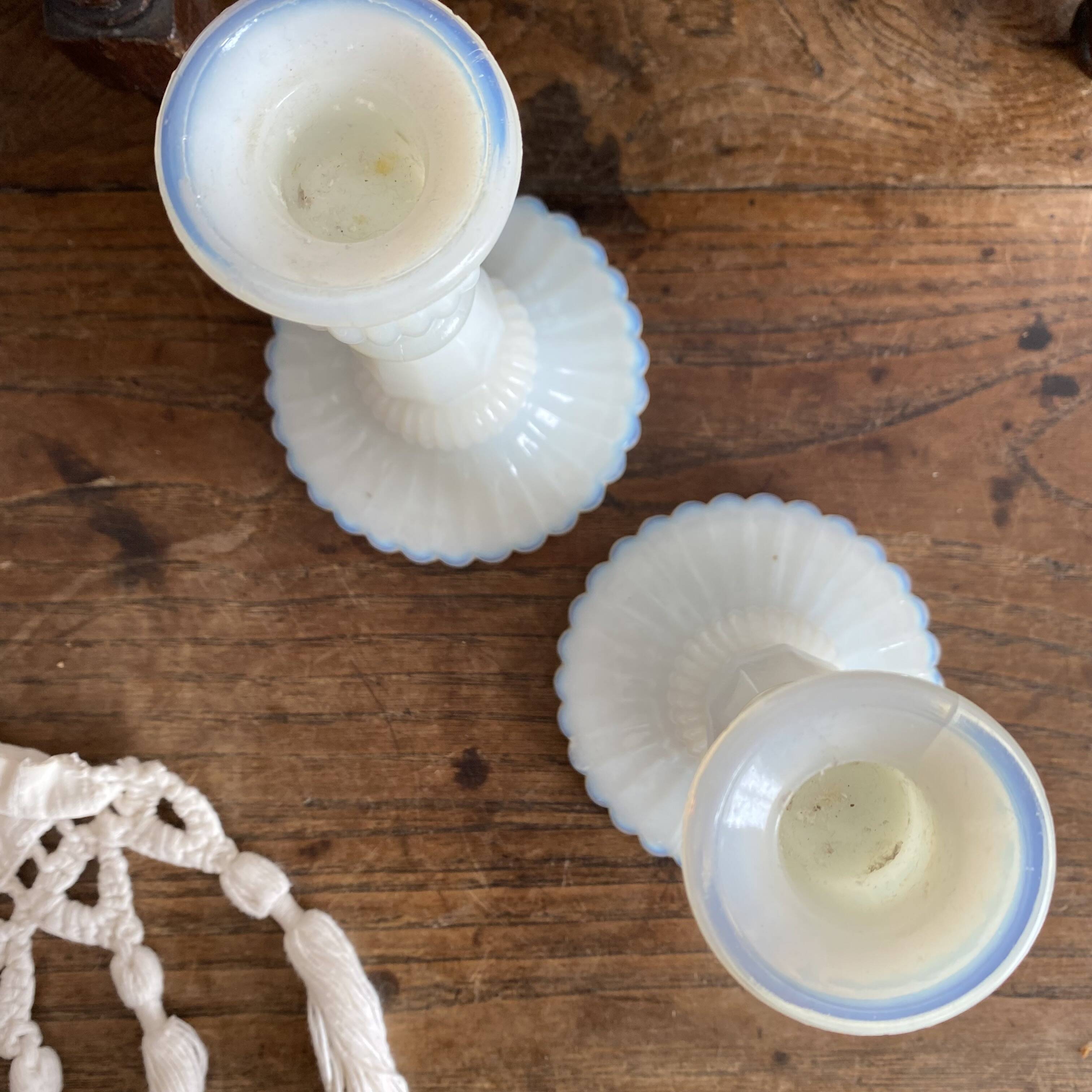 Pair of opaline candlesticks