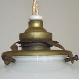 Suspension Art déco en opaline plissée blanche, France