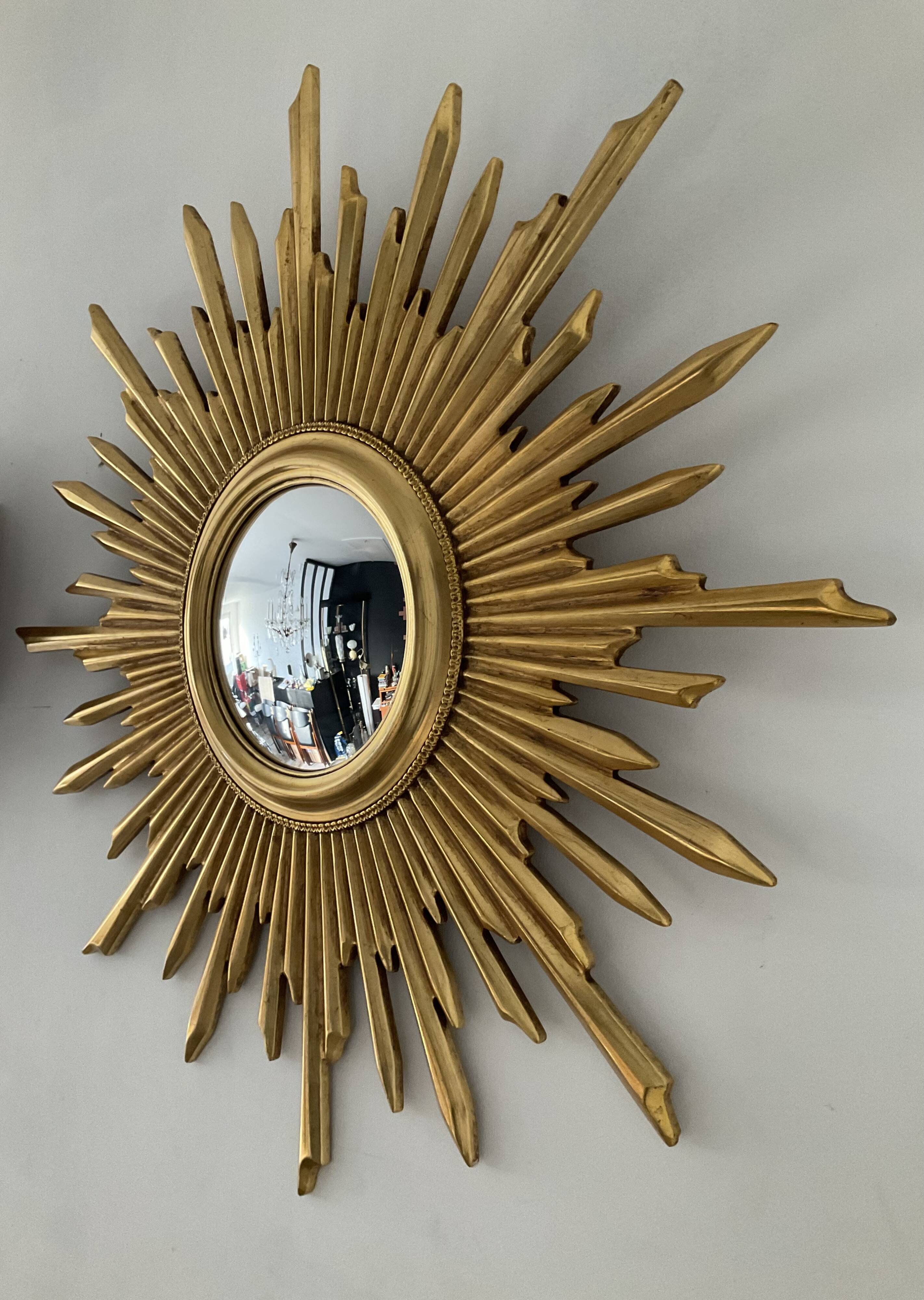 Sun mirror witch's eye vintage gilded wood 60s-70s