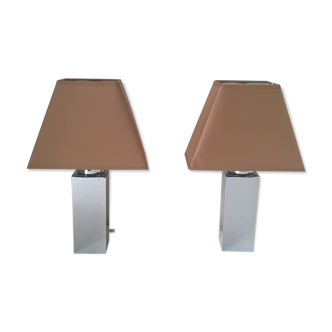 Pair of minimalist table lamps in chrome metal 1970