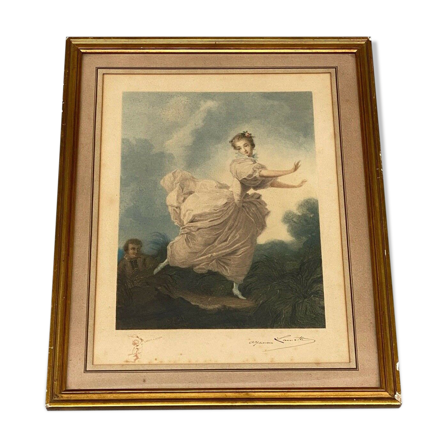 LITHOGRAPHIE DANSEUSE PAR ALPHONSE LAMOTTE XIXEME LA FUITE A DESSEIN A4404 - Vendu