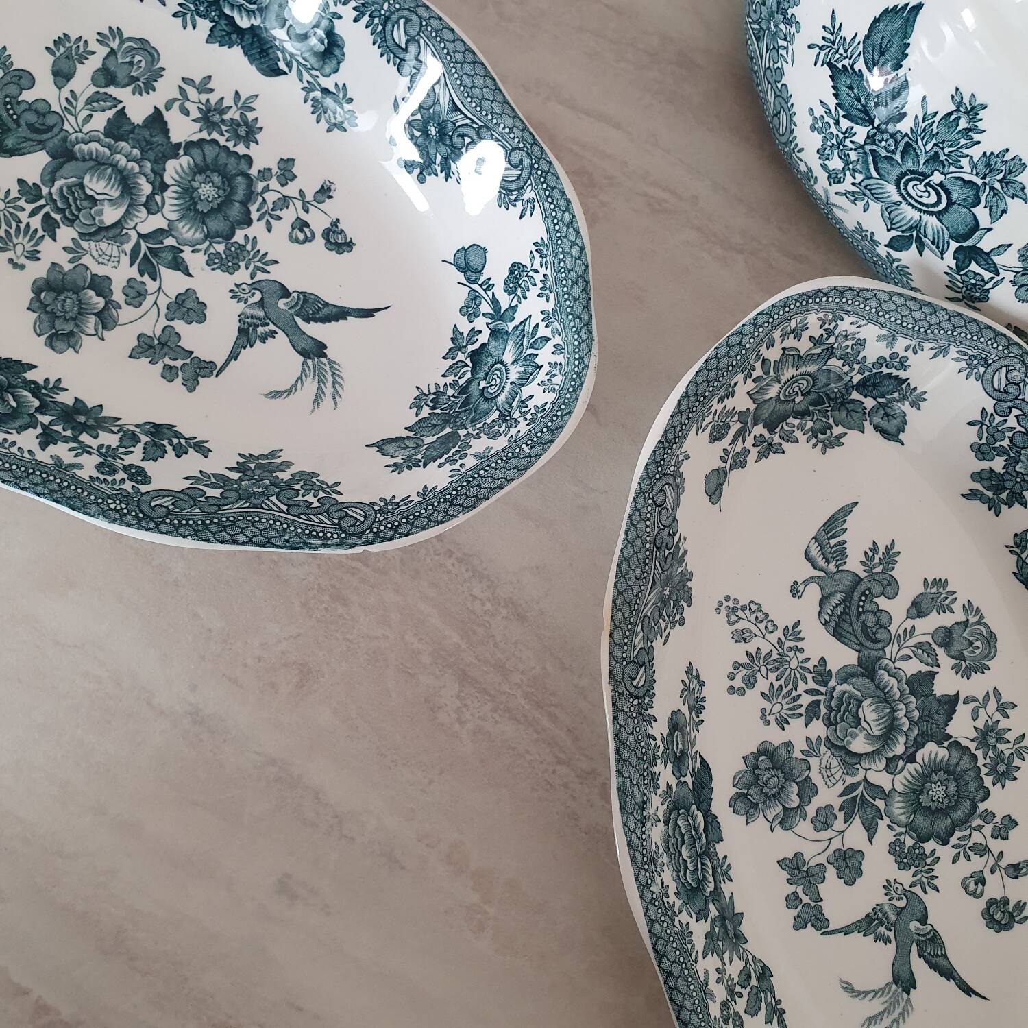 Enoch Wedgewood "Asiatics Pheasants" style "Earth" serving dishes and gravy boat