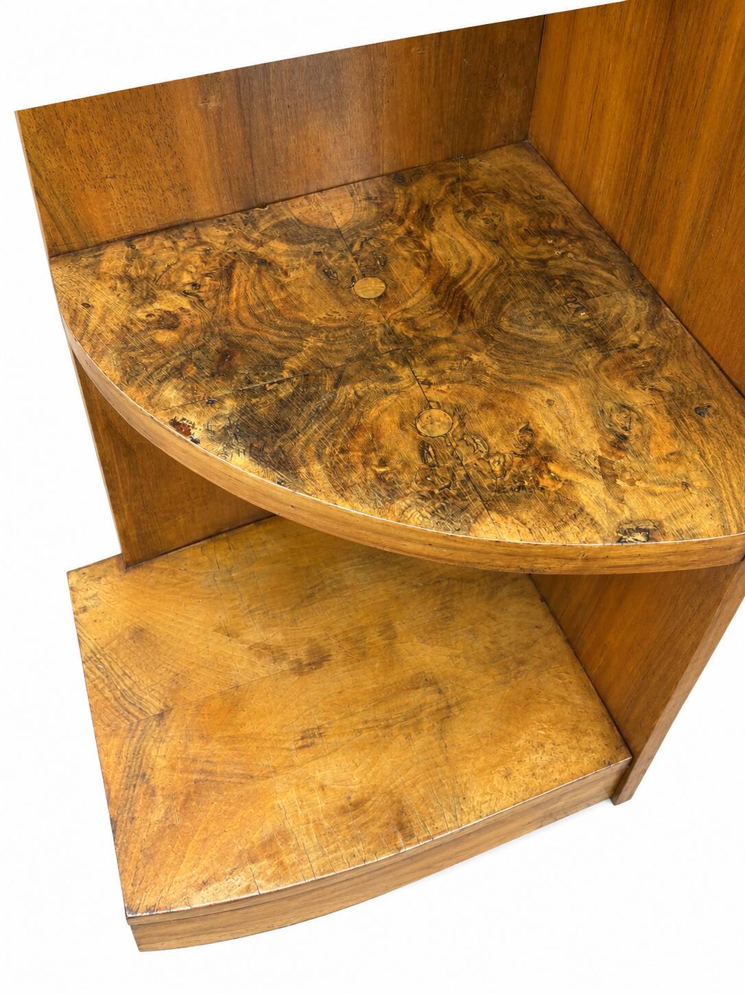 Art Deco corner shelf in French walnut, 1950.