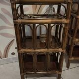Pair of vintage bamboo and rattan bedside tables/shelves