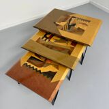 Table basse gigogne marqueterie géométrique design italien vintage