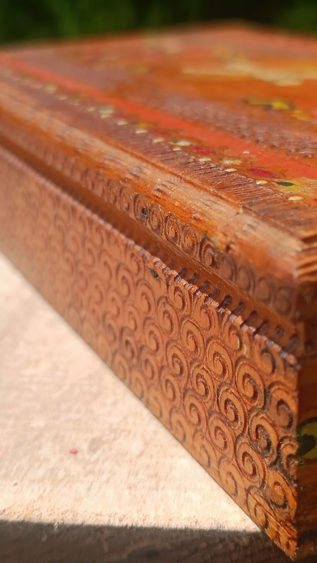 Bulgarian wooden cigarette box, pyrographed and hand-painted.
