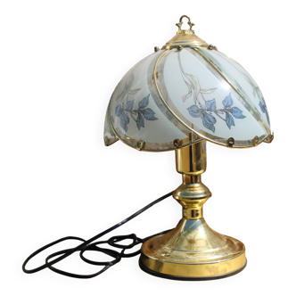 Vintage brass and flowered glass touch lamp – Soft touch lamp with intensity