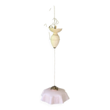 Lustre, suspension en opaline rose et intérieur blanc, complète ancienne