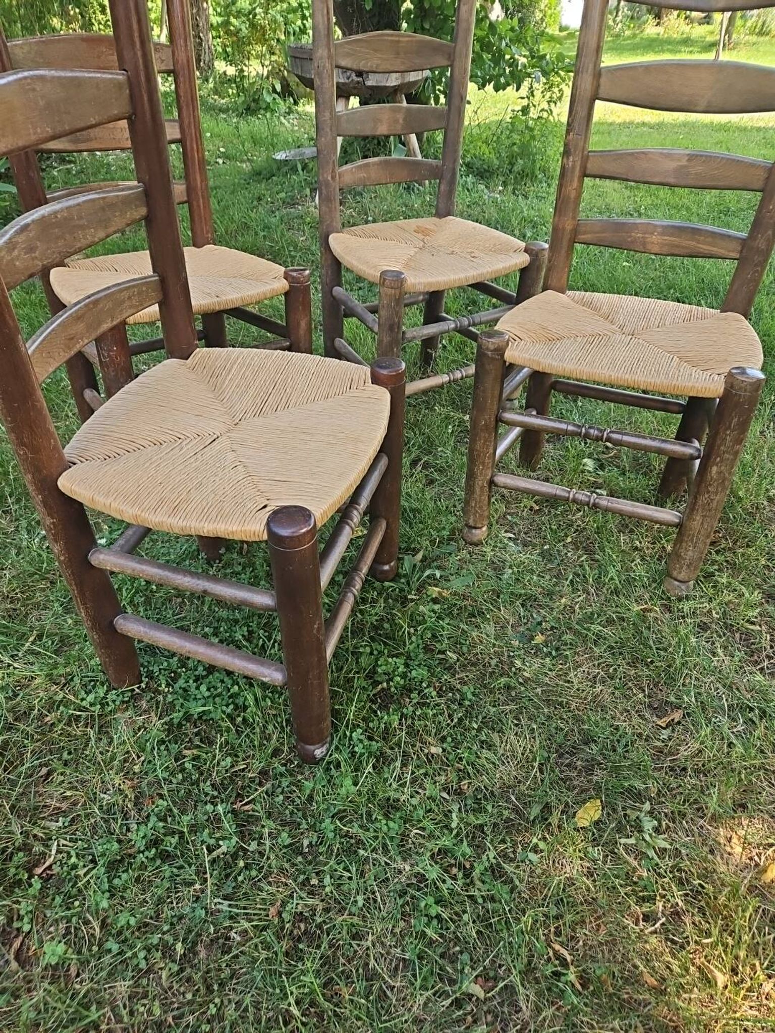 4 chaises Charles Dudouyt paillées design 40-50-60