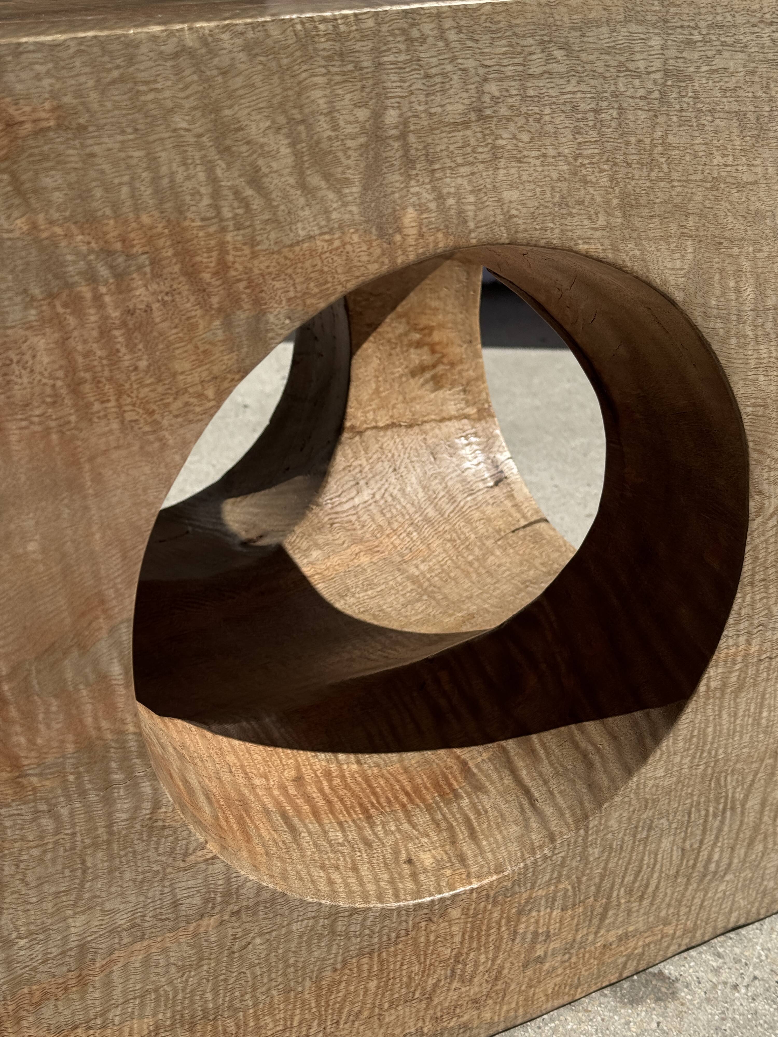 Coffee table, or openwork cubic stool in natural monoxyle mango wood H40.