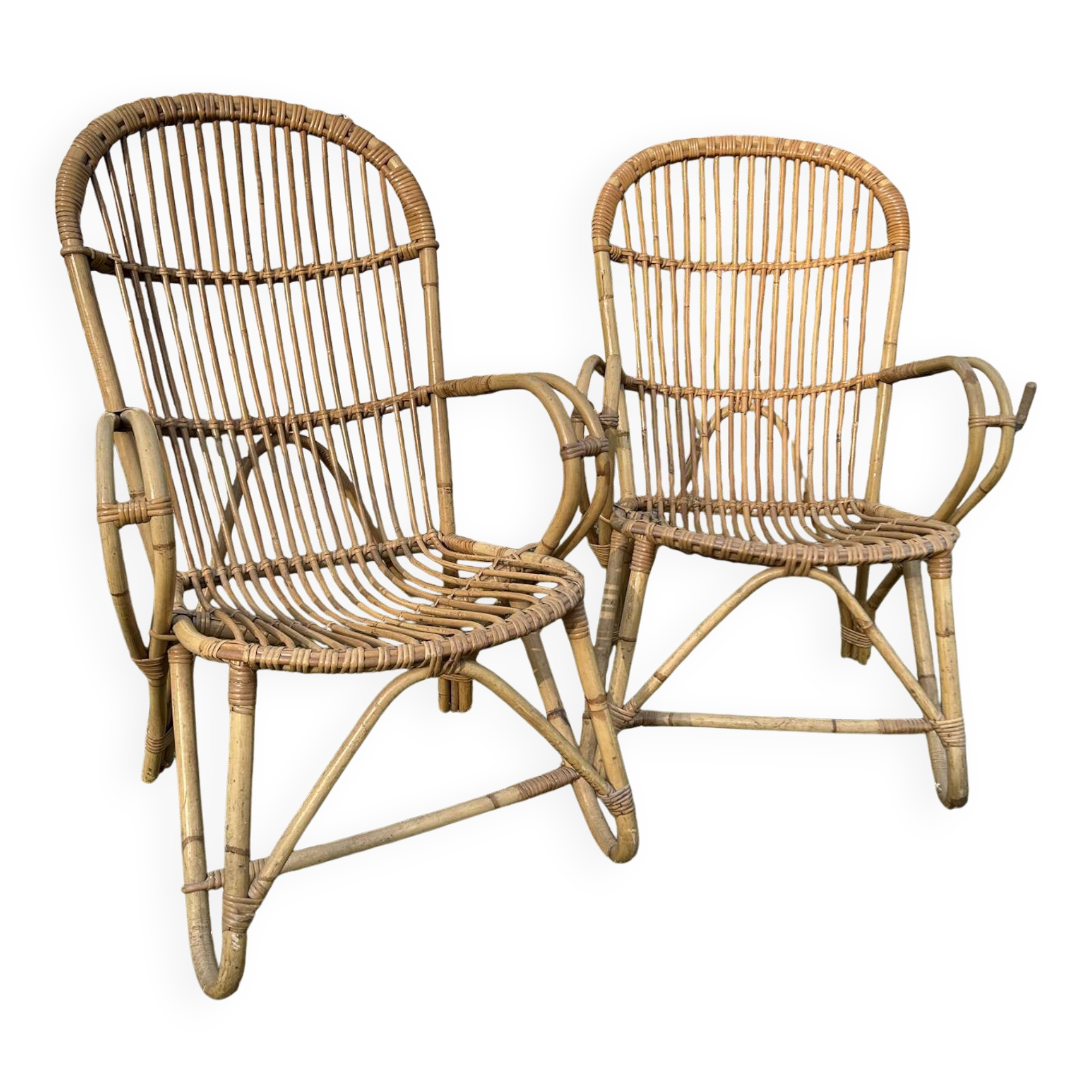 Pair of vintage rattan armchairs from the 1960s.