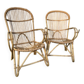 Paire de fauteuils rotin vintage 1960