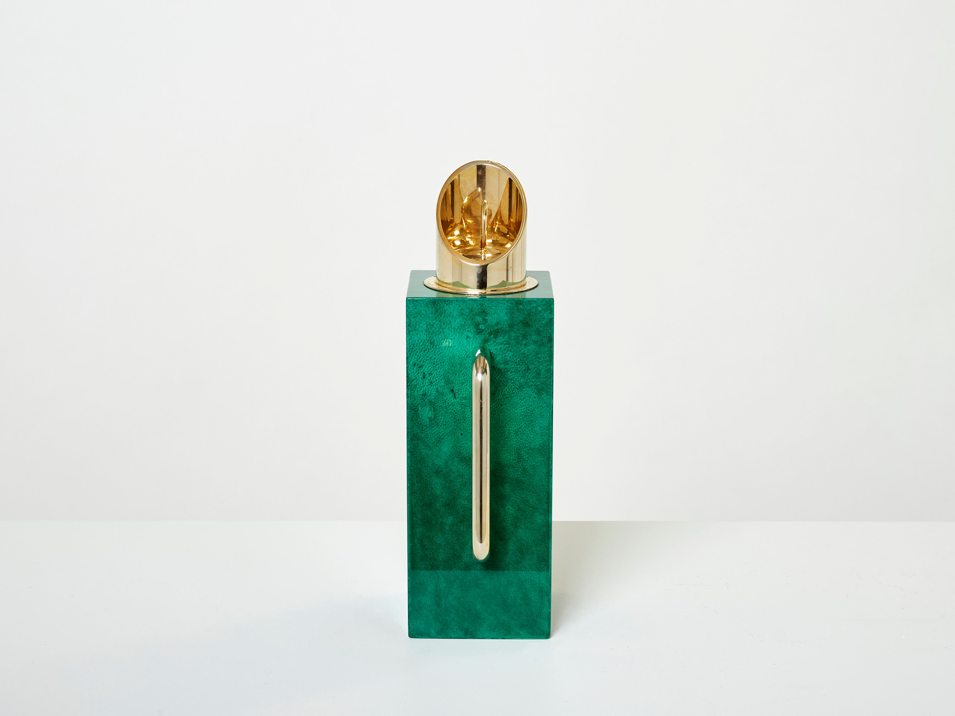 Thermos pitcher in green parchment and brass by Aldo Tura 1960