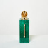 Thermos pitcher in green parchment and brass by Aldo Tura 1960