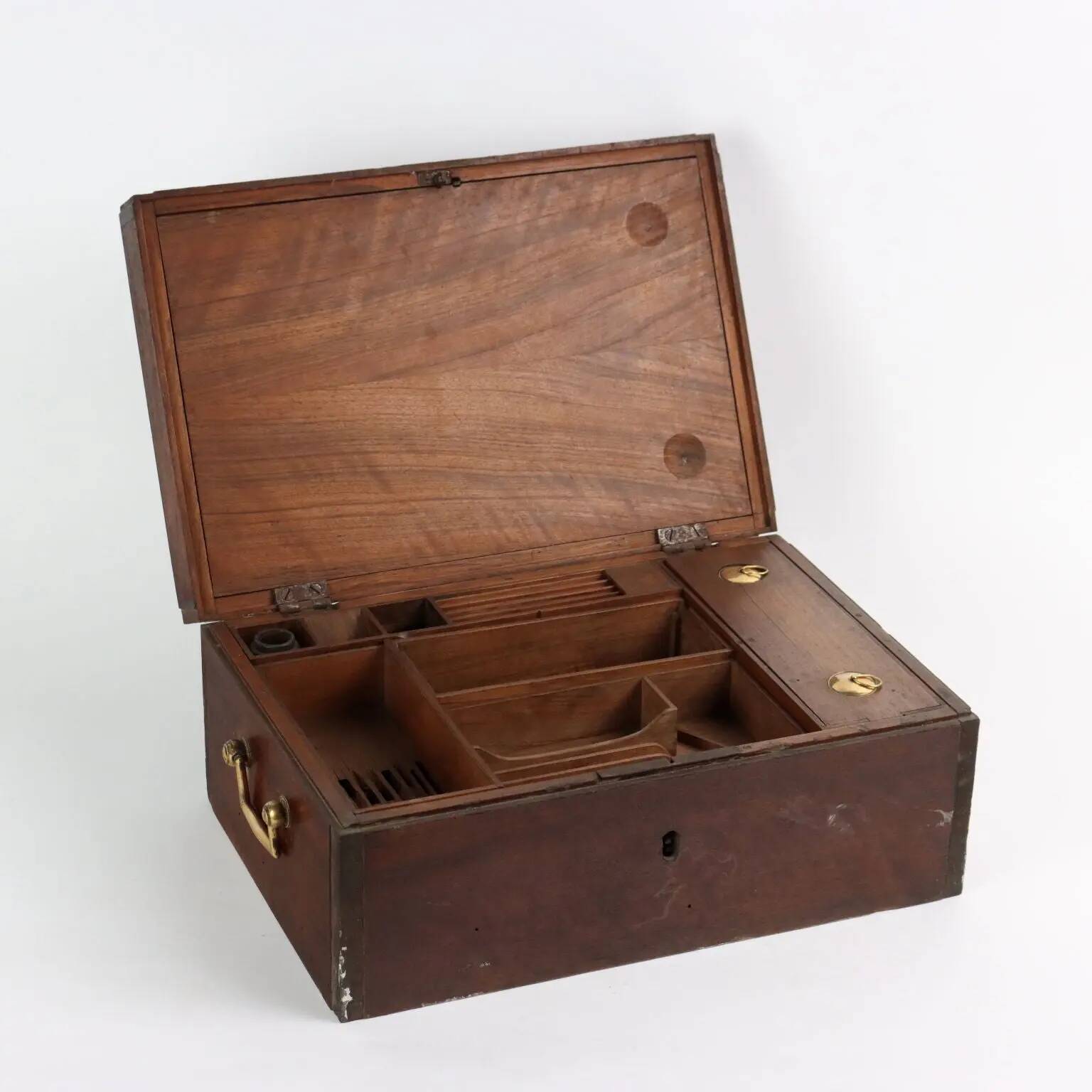 Antique walnut travel case, writing set, Italy, 19th century