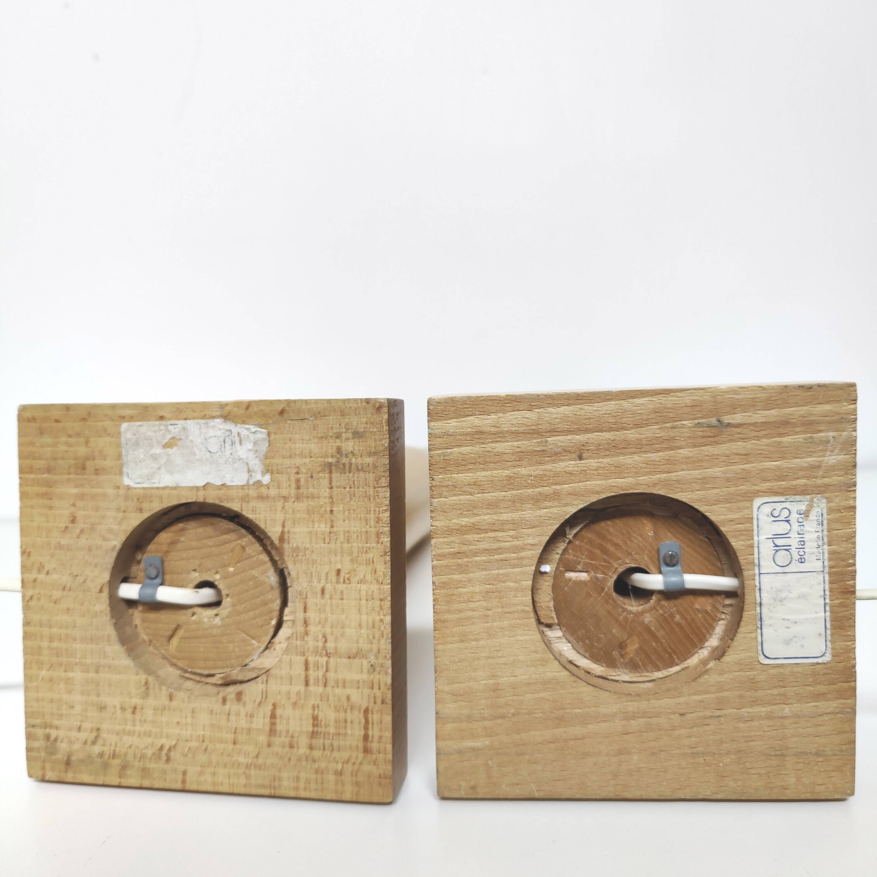 Lot 2 pieds de lampe arlus en bois vintage forme géométrique