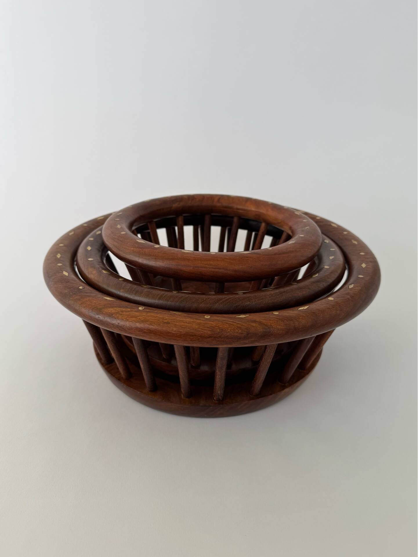 Vintage Set of 3 Mid Century Modern Hand Carbed Wooden Centerpiece Dec
