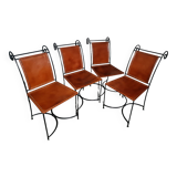4 leather and wrought iron chairs