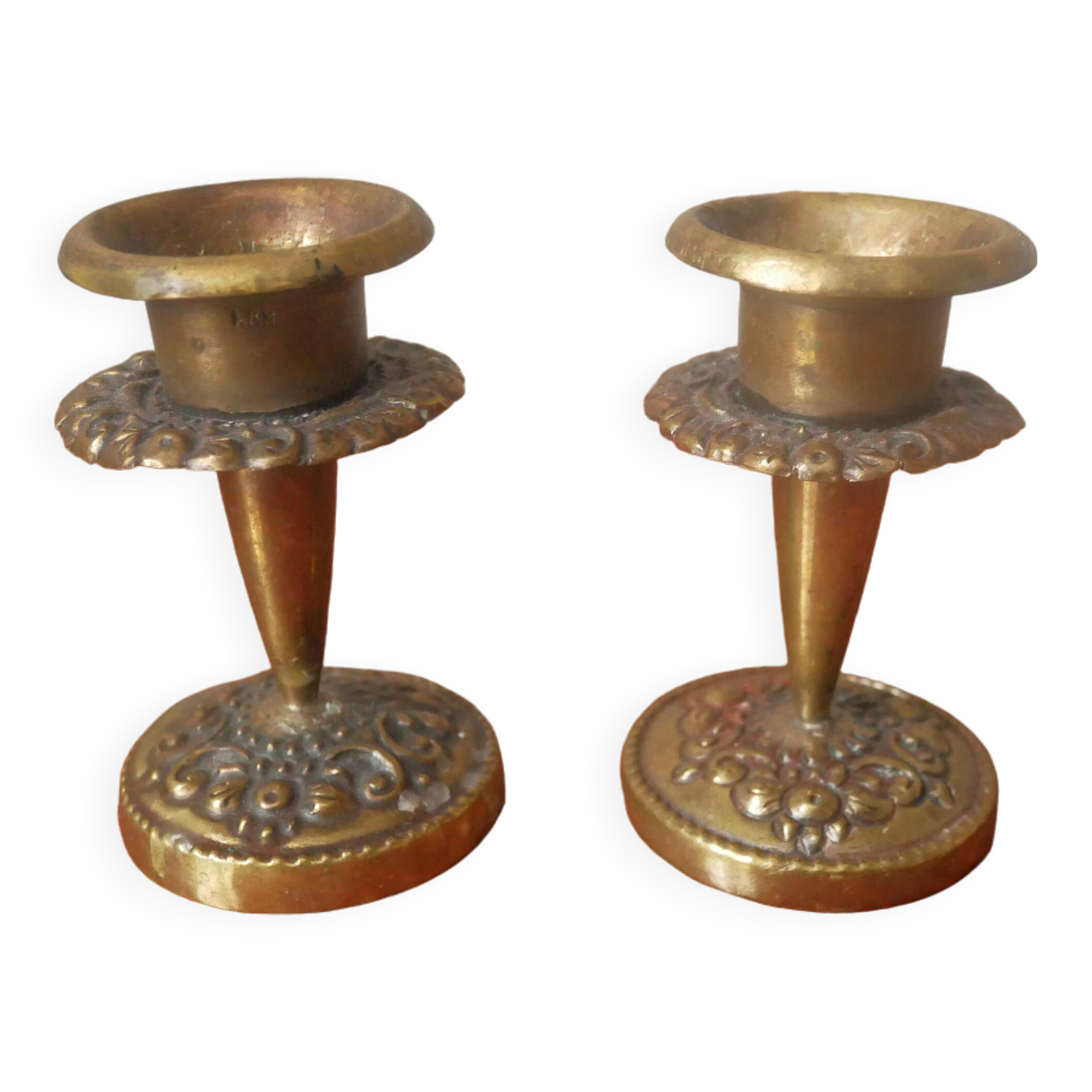 Pair of antique brass candlesticks Scandinavian country decoration gold metal candelabra candlesticks