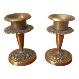 Pair of antique brass candlesticks Scandinavian country decoration gold metal candelabra candlesticks