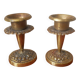 Pair of antique brass candlesticks Scandinavian country decoration gold metal candelabra candlesticks