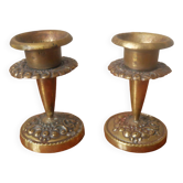 Pair of antique brass candlesticks Scandinavian country decoration gold metal candelabra candlesticks