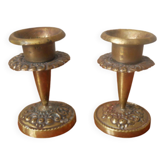 Pair of antique brass candlesticks Scandinavian country decoration gold metal candelabra candlesticks