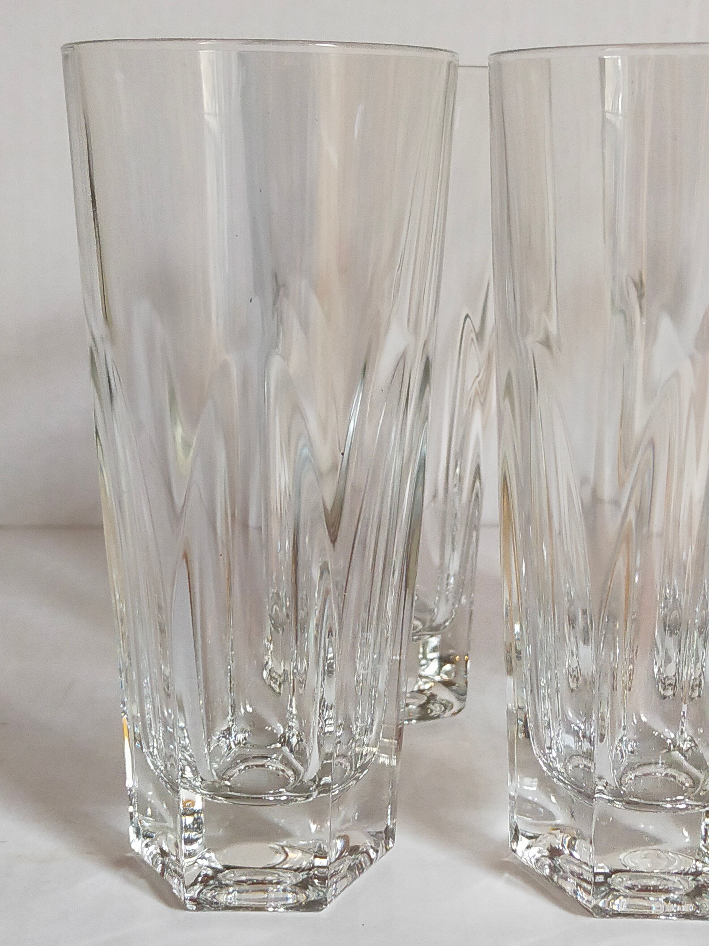 Six Art-Deco long drink glasses in crystal with cut sides