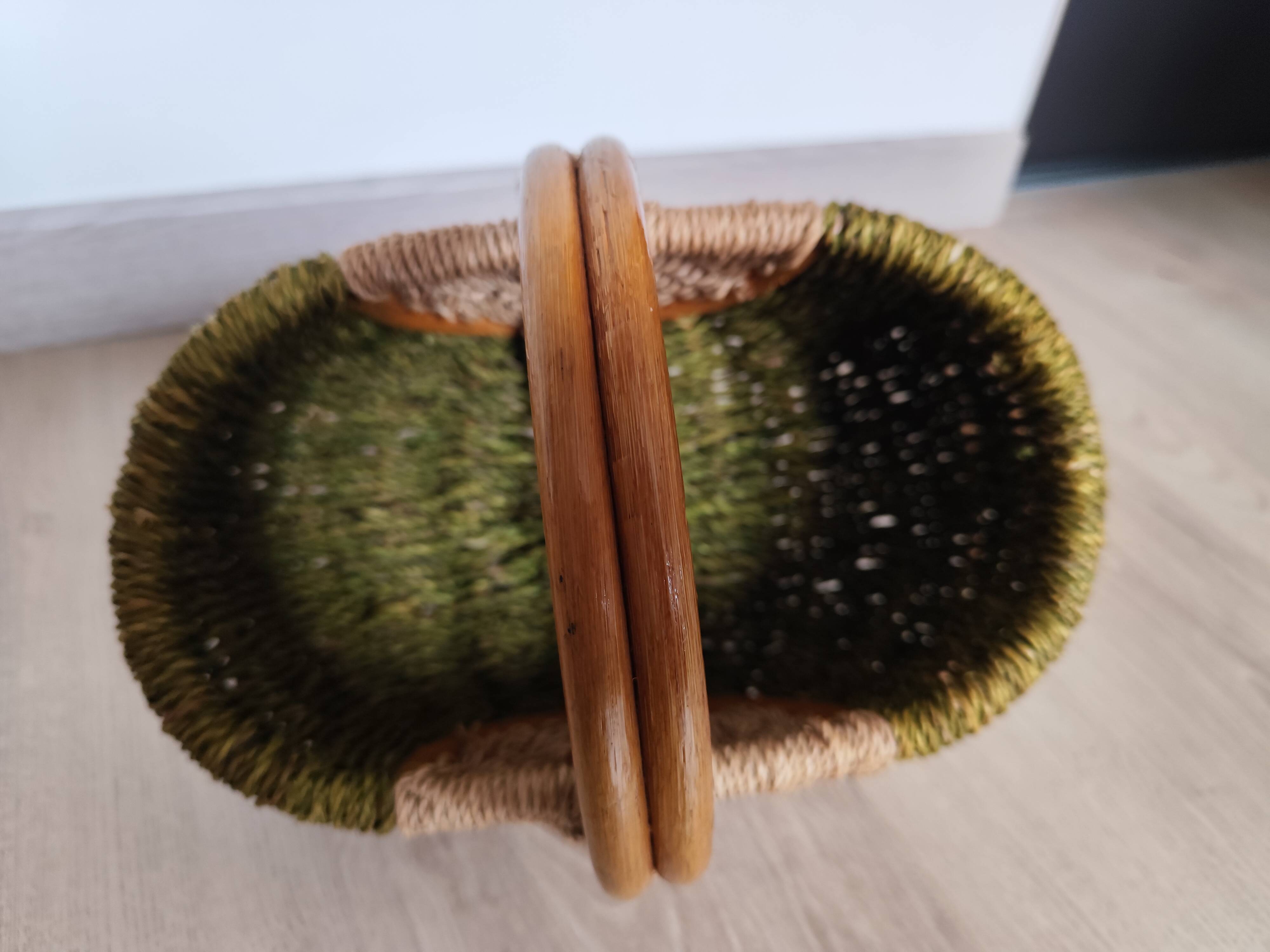 Vintage rattan & bamboo basket, 29 cm
