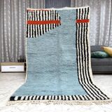 Tapis bleu zebra marocain en laine 150cmx250cm