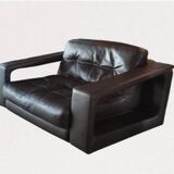 Leather lounge set – Steiner Paris – aluminium base – 1970s/1980s