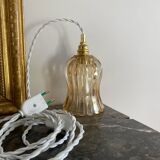 Pair of portable lamps with vintage amber glass globes