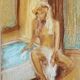 Tableau signé pastel  portrait féminin « le bain »