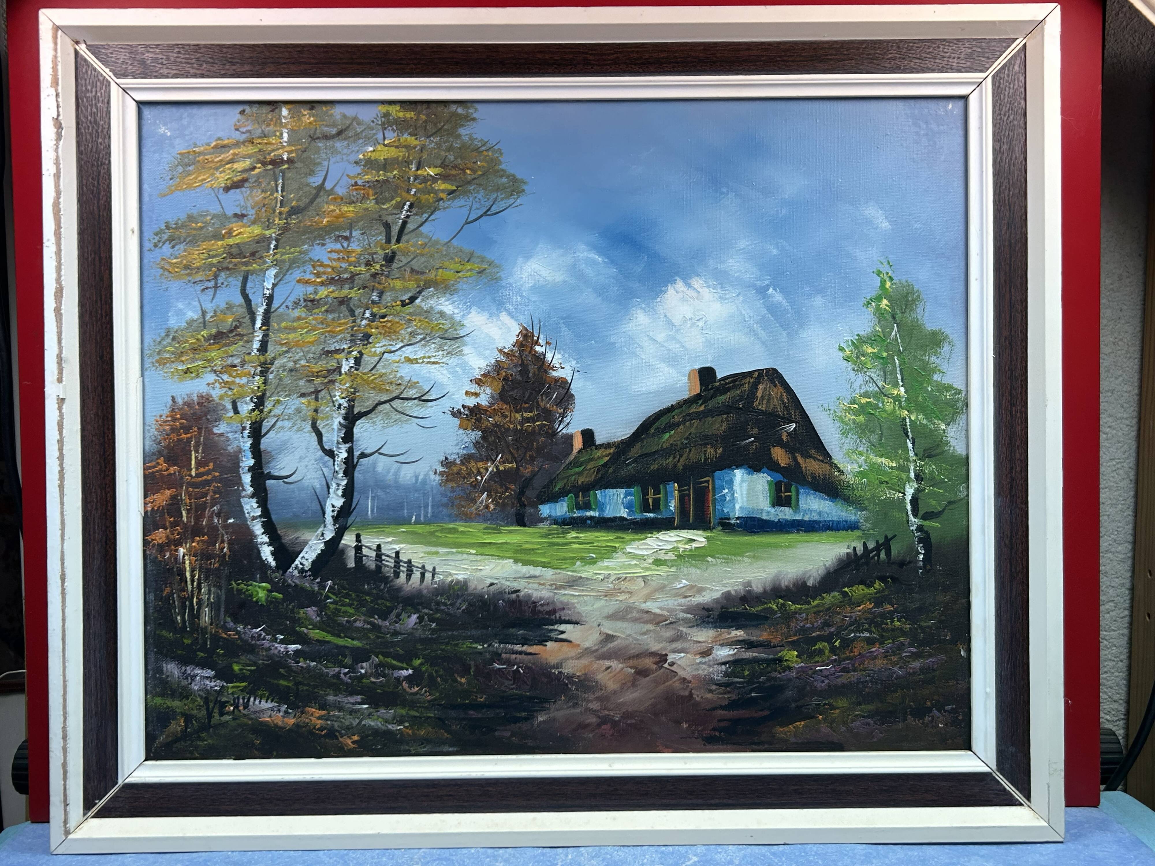 Oil on canvas "Brière, thatched cottage" signature to be identified