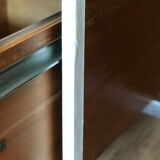 Vintage teak and stainless steel desk with two pedestals